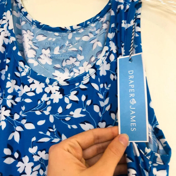 Draper James Floral Bohemian Blue Slip Wide Strap Scoop Neck Mini Dress S NWT - Picture 4 of 7